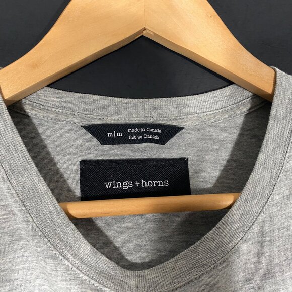 Wings + Horns Classic Pima Cotton Short Sleeve Pocket Tee Gray men's size M - Picture 3 of 5